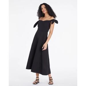 Tanya Taylor NWT Ashland Black Cotton Sweetheart Off-The-Shoulder Midi Dress